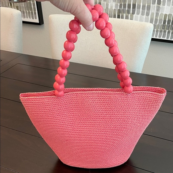 Talbots Raffia Tote Bag with Wood Bead Handles - Picture 2 of 11